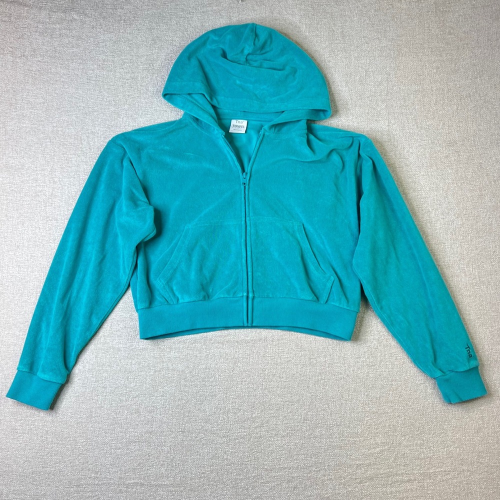 Tna Aritzia Towel Terry Boyfriend Zip Up Hoodie Turquoise Teal Size Small